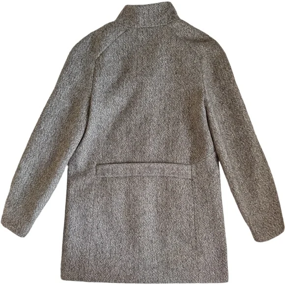 Massimo Dutti Wool Peacoat Trench Herringbone Sparkle Brown 13Y 14Y Sz 14-16 - Picture 5 of 15